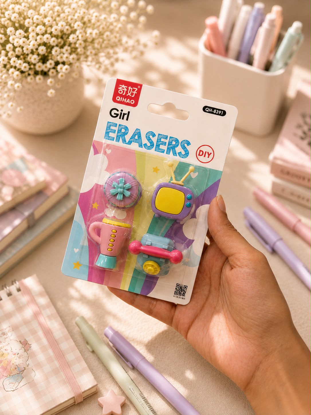 Cute DIY Cartoon Eraser Set | 3D Puzzle Erasers for Kids, School & Art | 4-Piece Pack