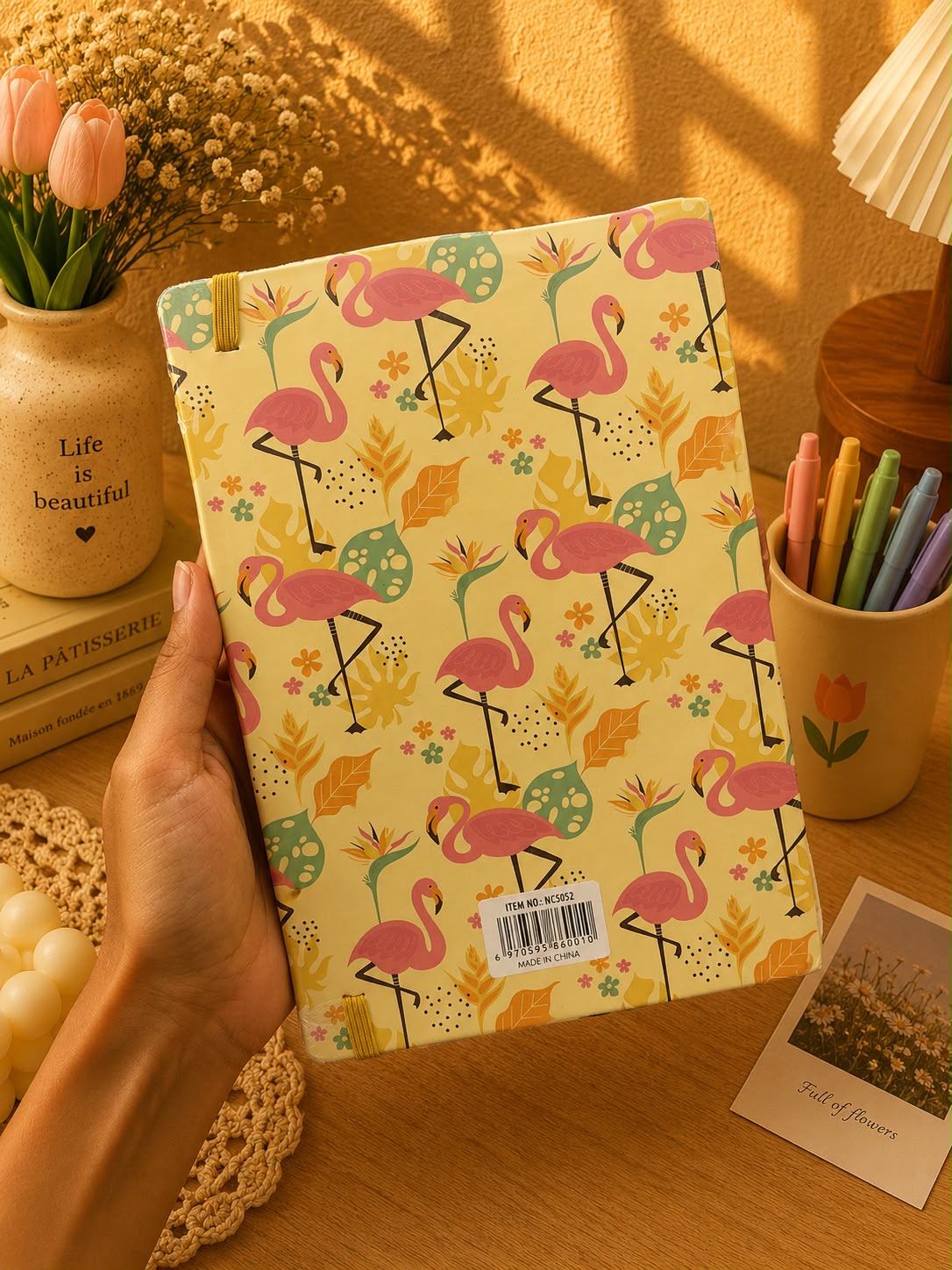 Premium Flamingo A5 Hardcover Notebook | 200 Pages | Elastic Closure Journal for Office, School & Daily Writing