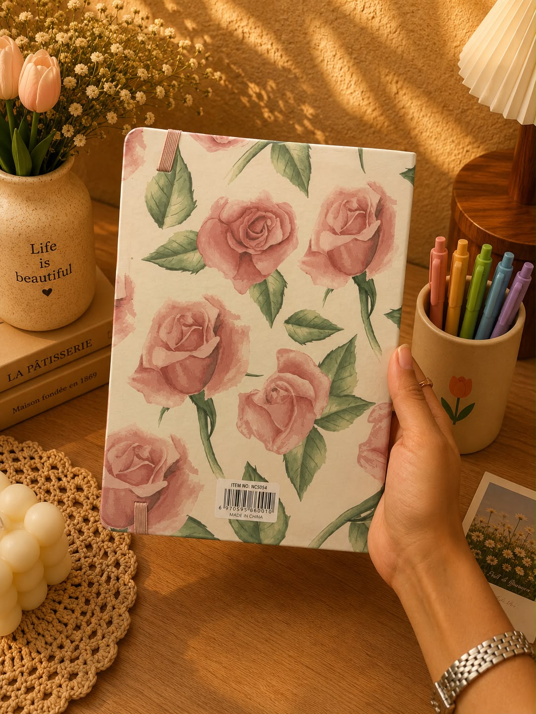 Premium Floral A5 Hardcover Notebook | 200 Pages | Elastic Closure Journal | Live Life to the Fullest