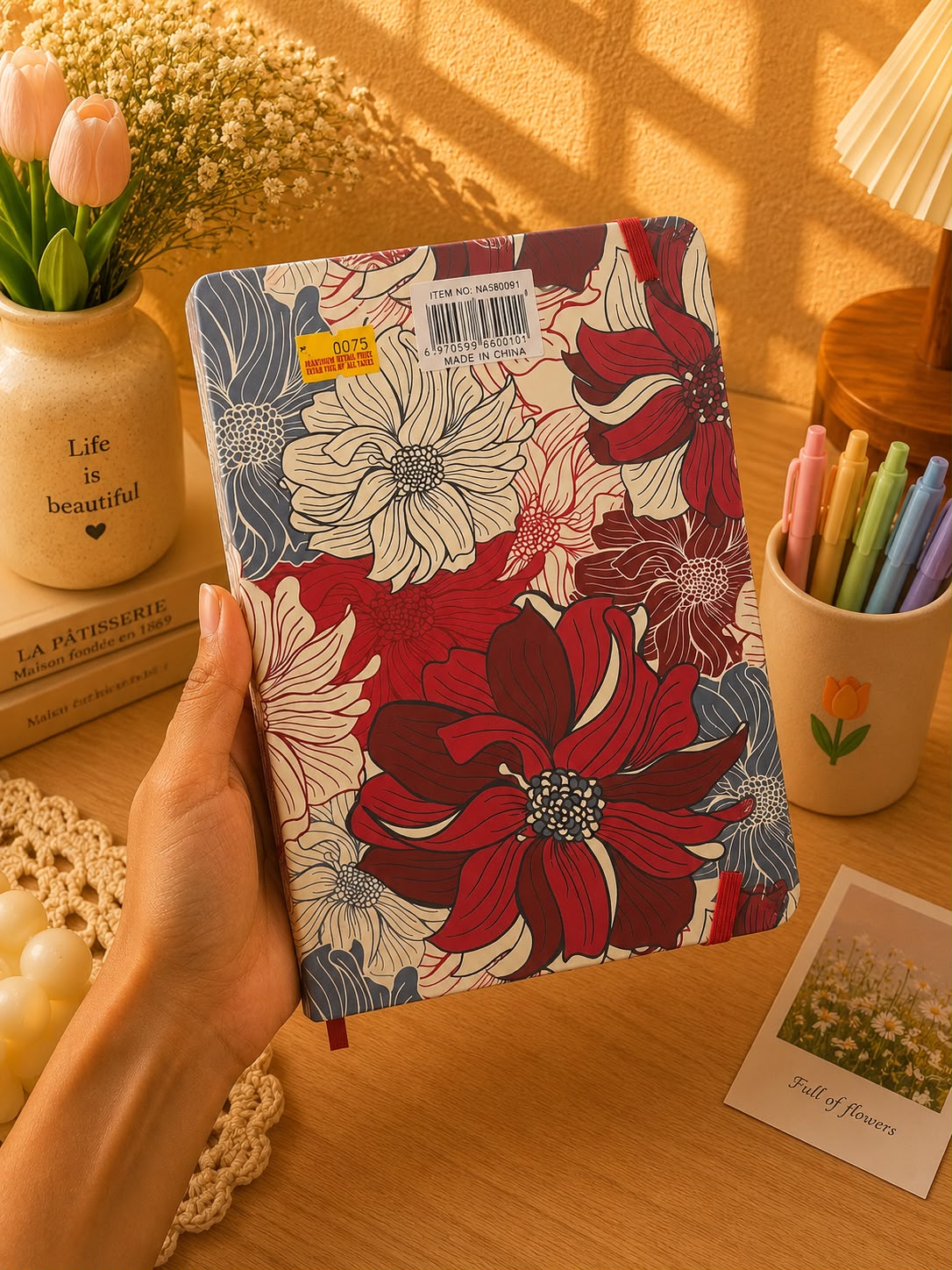 Premium Floral A5 Hardcover Notebook | 200 Pages | Elastic Closure Journal for School, Office & Daily Writing
