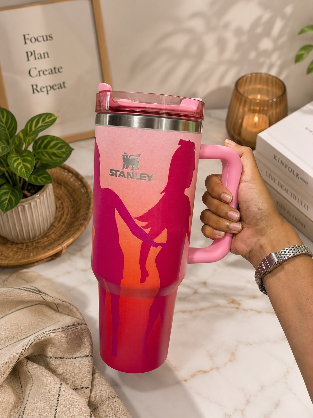 Sunset Silhouette Premium 1200ml Stainless Steel Tumbler with Handle & Straw