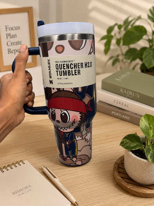 Premium 1200ml Stainless Steel Character Print Tumbler with Handle & Straw