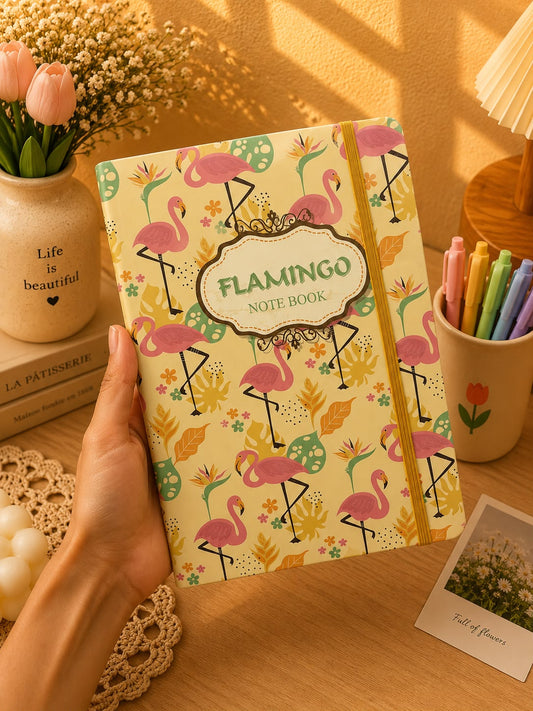 Premium Flamingo A5 Hardcover Notebook | 200 Pages | Elastic Closure Journal for Office, School & Daily Writing