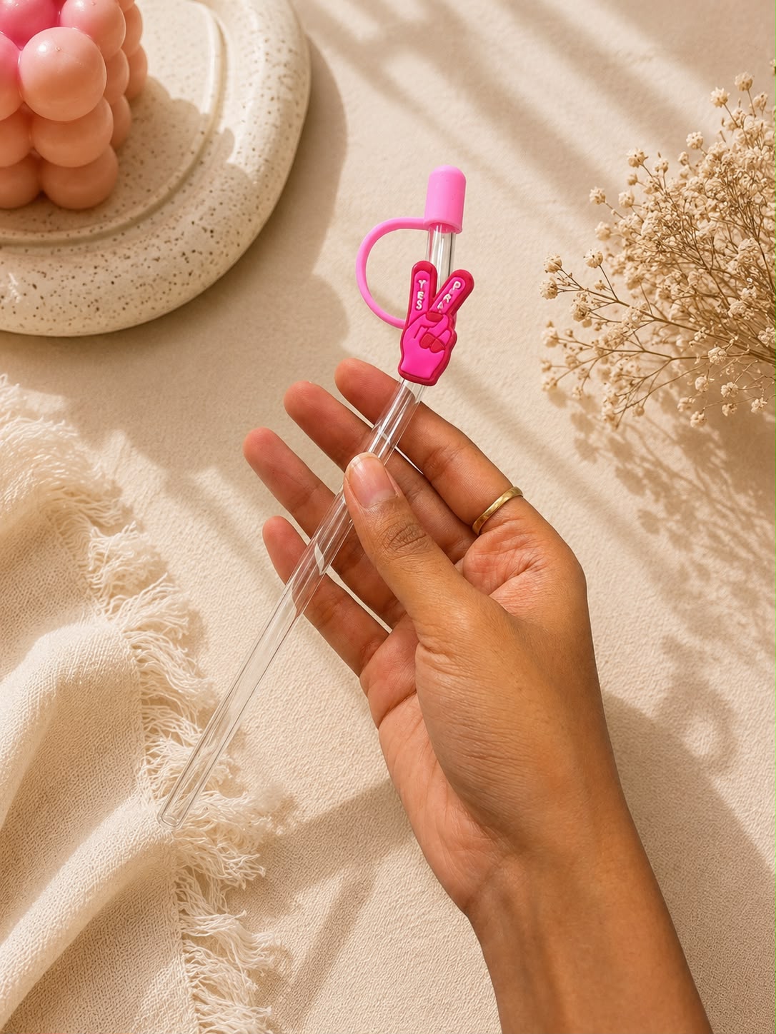 Cute Glass Straw Set with Silicone Charms | Reusable Eco-Friendly Drinking Straws
