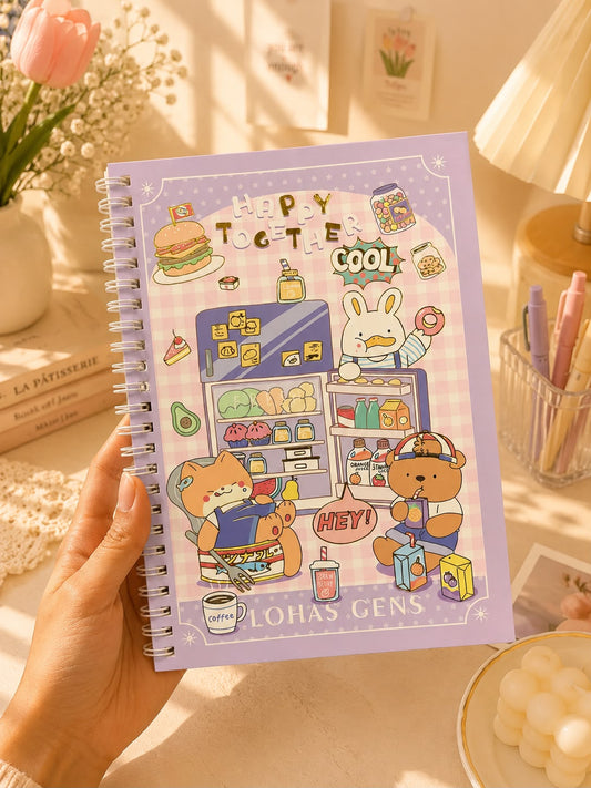 Cute A5 Spiral Notebook | Happy Together Ruled Journal | 145 Pages | Hardcover Notebook for School, Office & Journaling