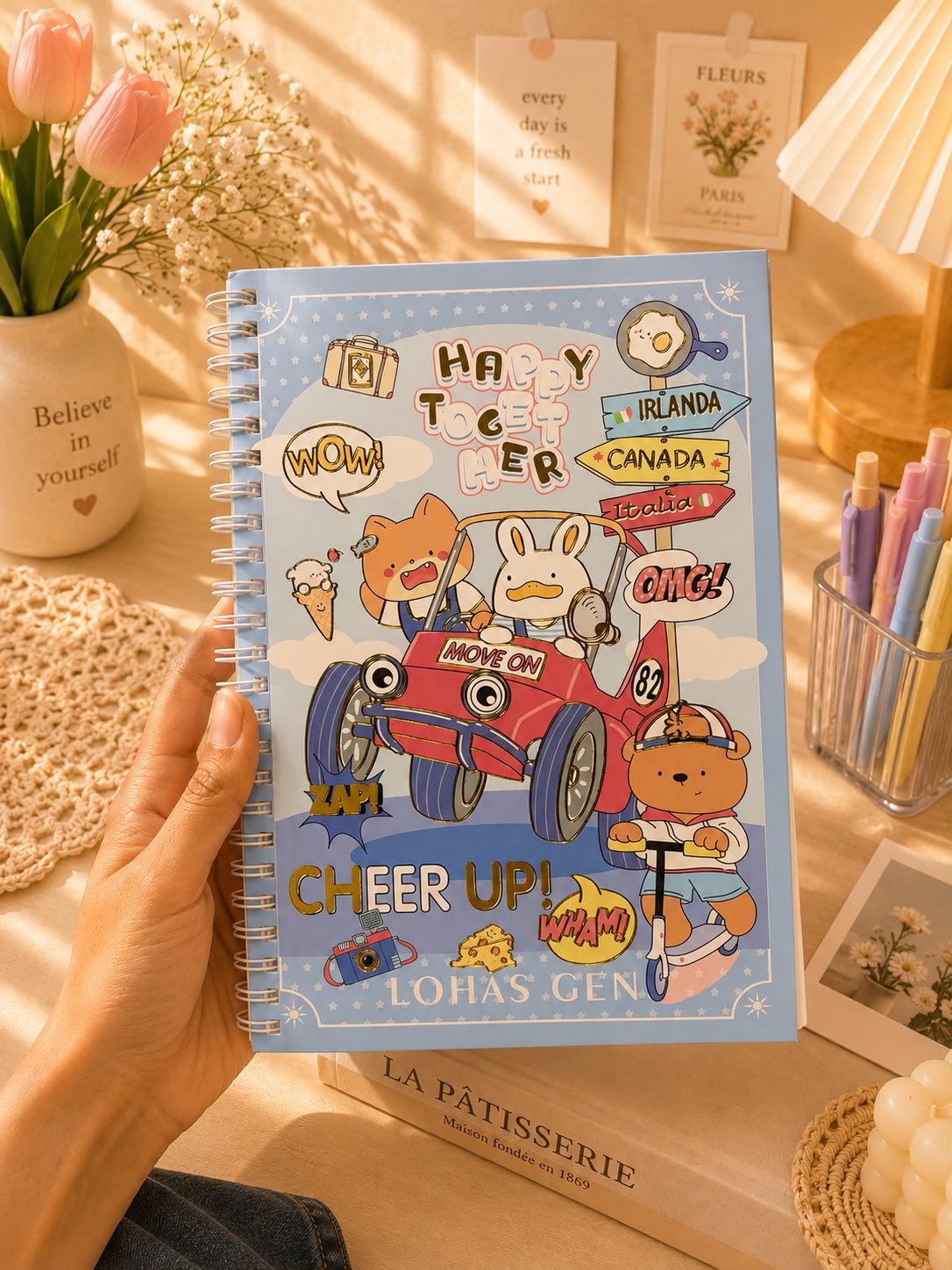 Cute A5 Spiral Notebook | Happy Together Travel Edition | 145 Pages | Hardcover Ruled Journal for School, Office & Journaling