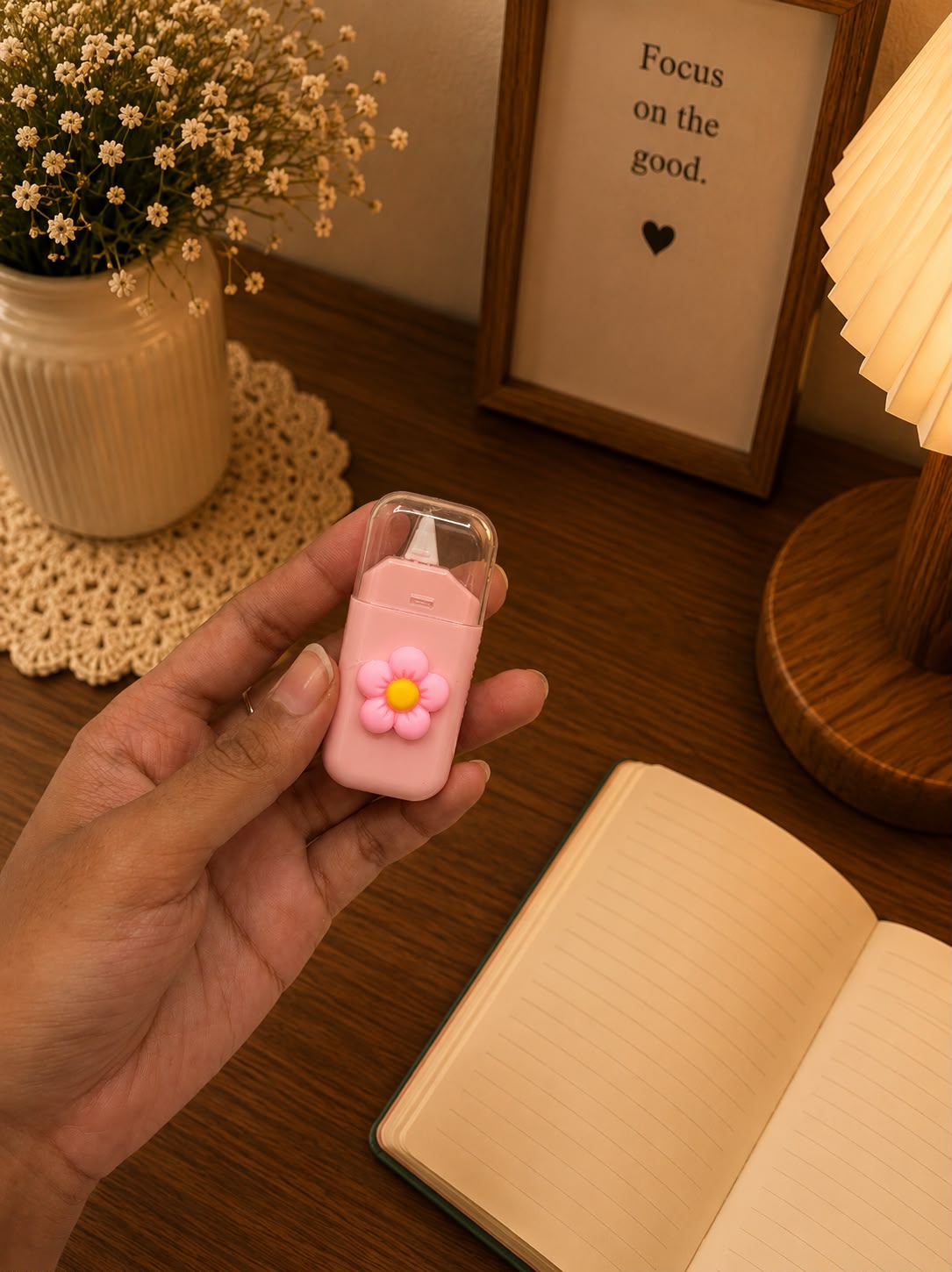 Premium 7-Piece Pink Stationery Kit | Gel Pen, 4-Color Pen, Highlighter, Correction Tape, Mini Cutter & Eraser