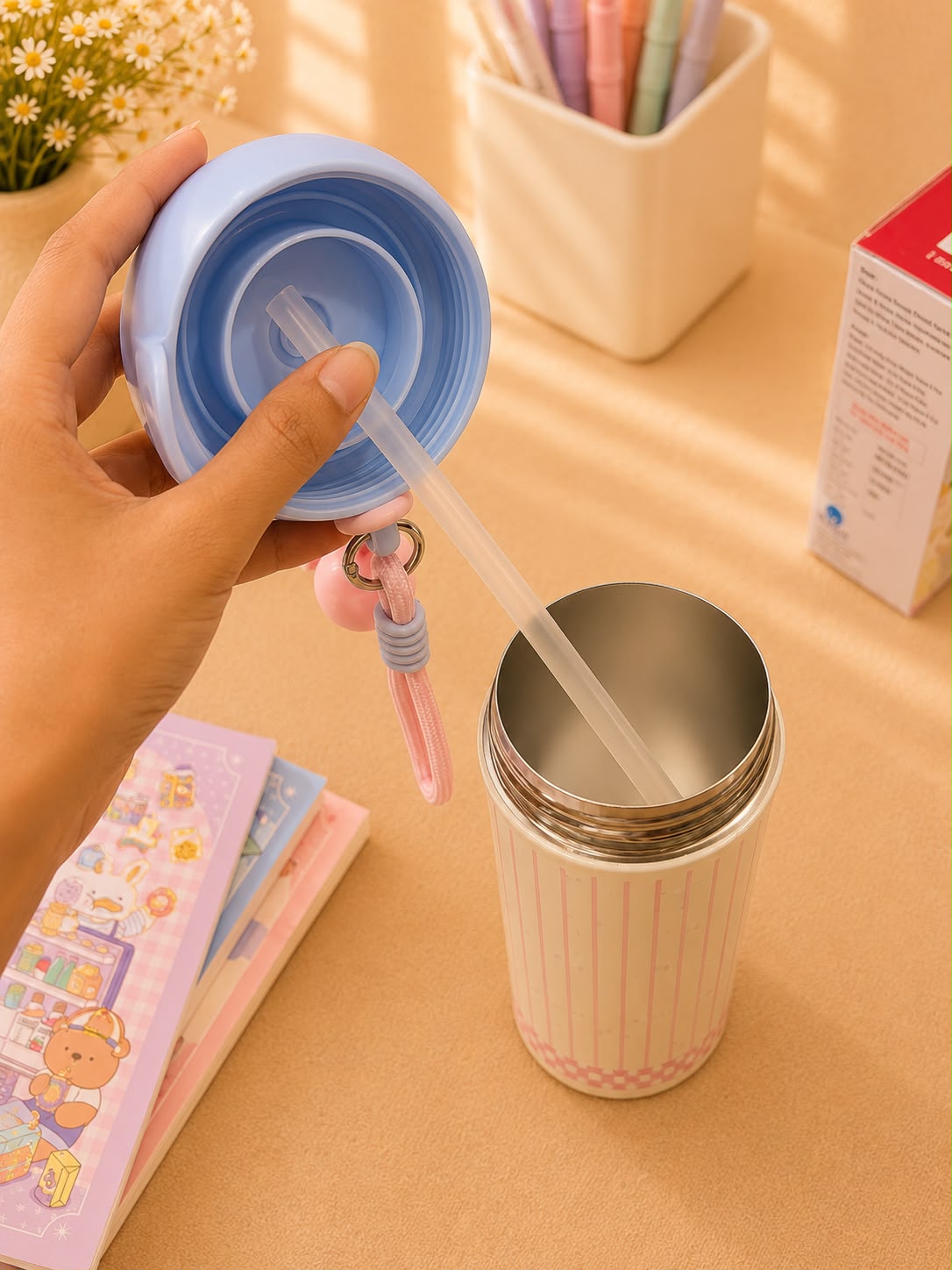 Cute Happy Puppy Insulated Stainless Steel Water Bottle with Straw | Leakproof Vacuum Flask | Hot & Cold Tumbler