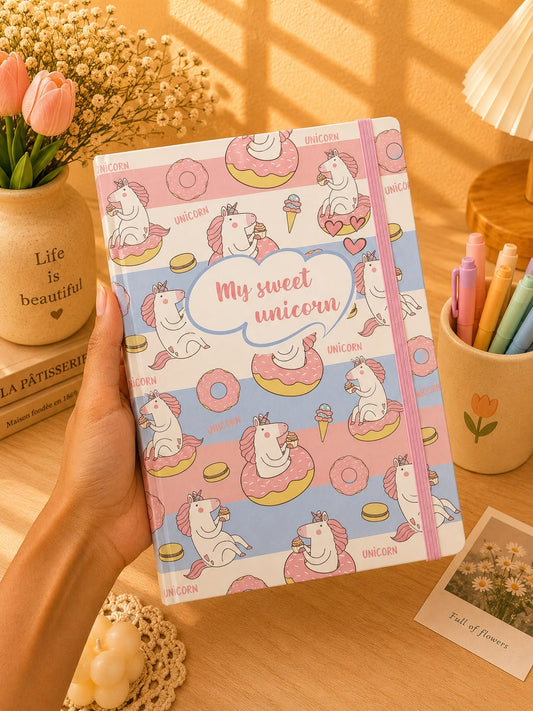My Sweet Unicorn A5 Premium Hardcover Notebook | 200 Pages | Elastic Closure Journal for School, Office & Daily Writing