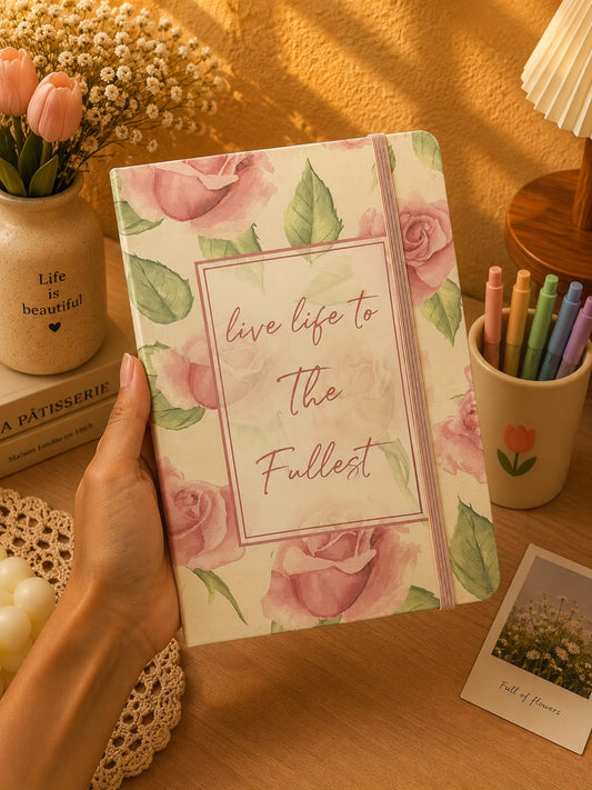 Premium Floral A5 Hardcover Notebook | 200 Pages | Elastic Closure Journal | Live Life to the Fullest