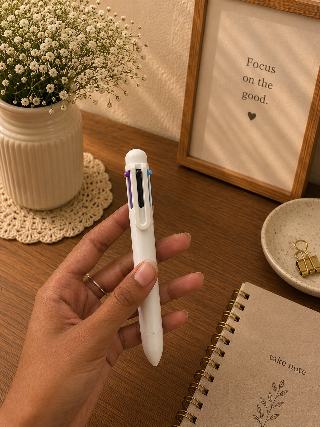 Premium 7-Piece Stationery Kit | Aesthetic Study Essentials Set with 4-Color Pen, Gel Pen, Highlighter, Correction Tape, Cutter & Eraser