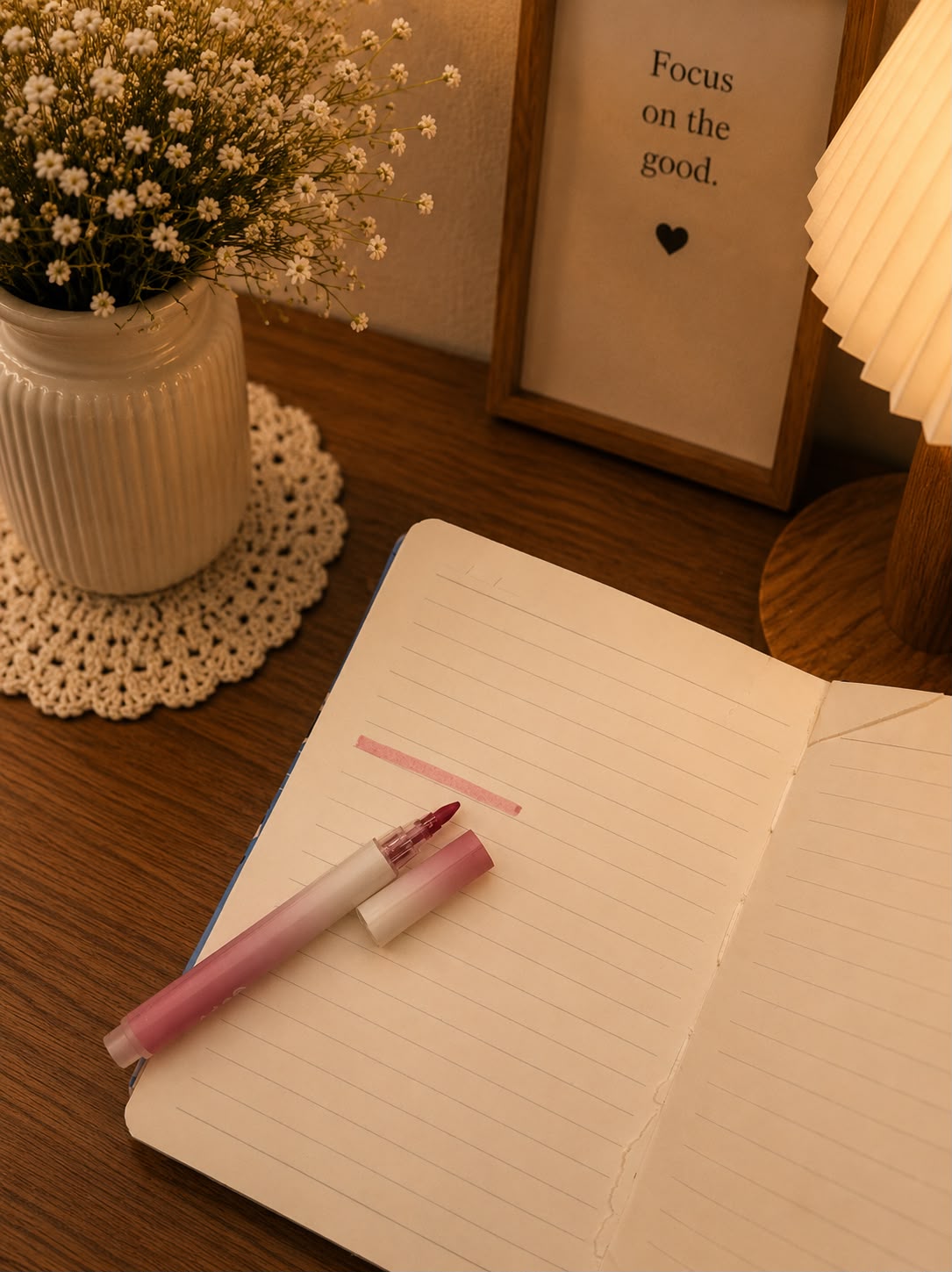 Premium 7-Piece Pink Stationery Kit | Gel Pen, 4-Color Pen, Highlighter, Correction Tape, Mini Cutter & Eraser