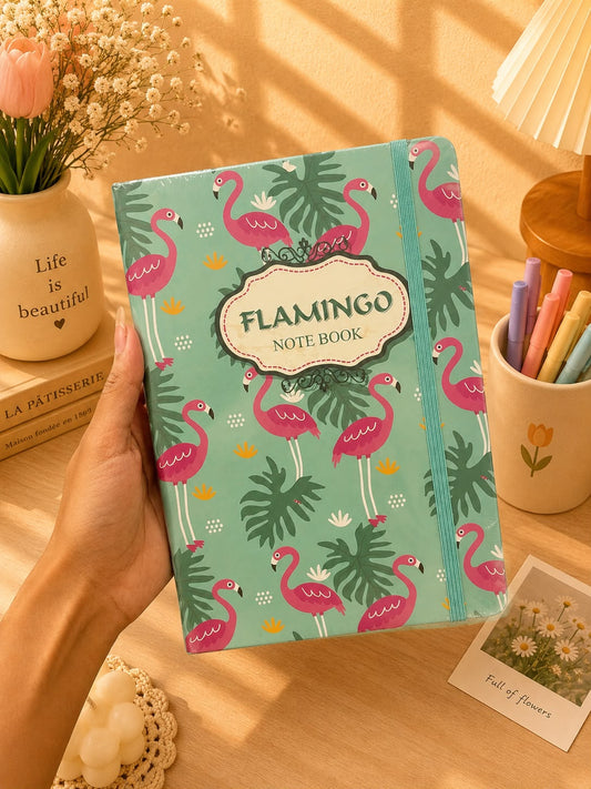 Flamingo A5 Premium Hardcover Notebook | 200 Pages | Elastic Closure Journal for School, Office & Daily Writing