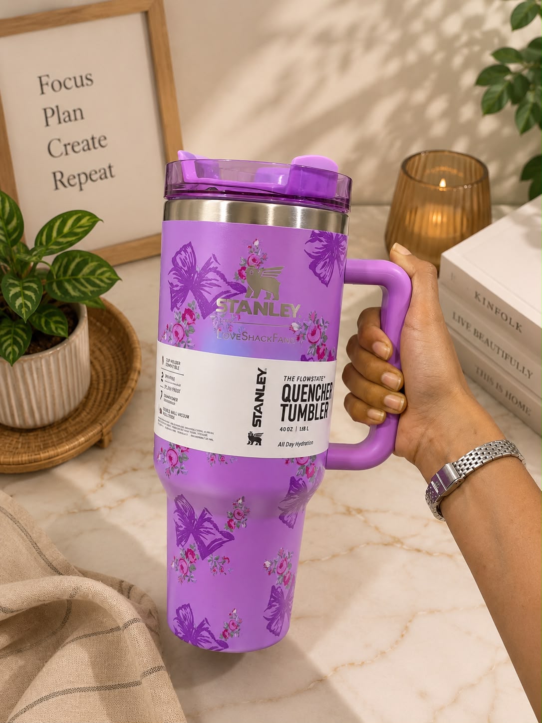 Stanley x LoveShackFancy™ FlowState™ Quencher H2.0 Tumbler – Purple Floral Butterfly Edition | 40oz (1.18L)